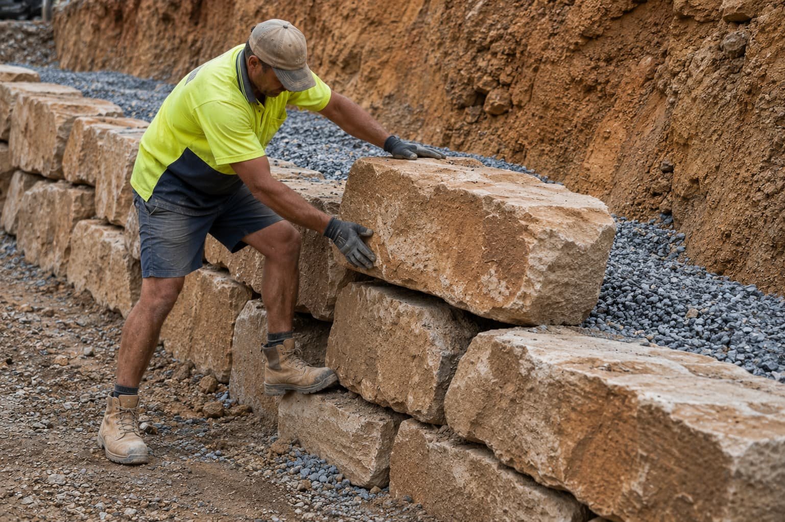rock and boulder retaining wall Ipswich